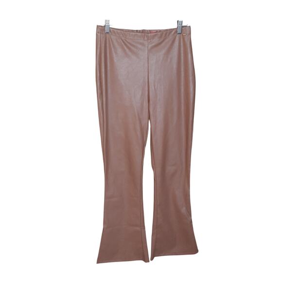 Guess Womens Brown Faux Leather Flare Hem Exposed Back Zip Slit at Ankle Size M - Picture 1 of 8